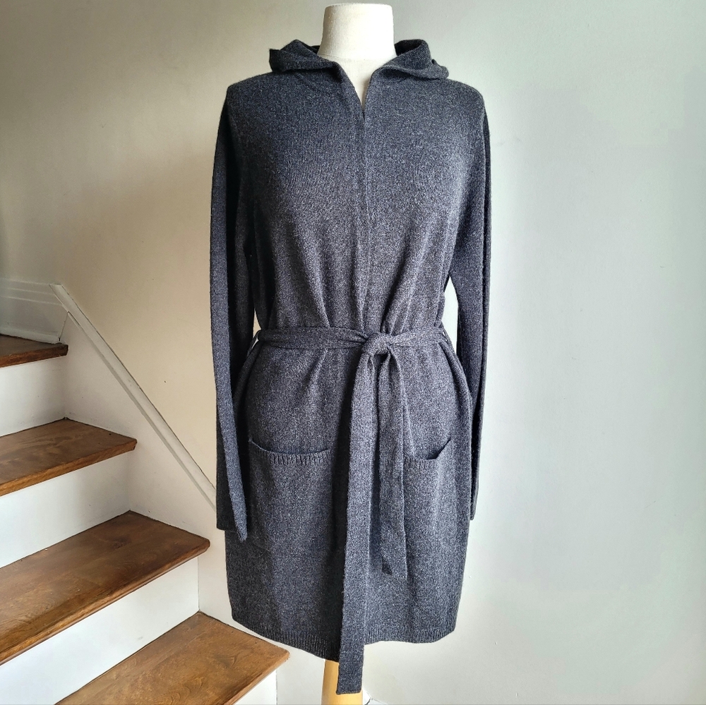NWT TAHARI 100% Cashmere Cardigan Hooded Charcoal Gray Lounge Robe XL - Picture 4 of 10